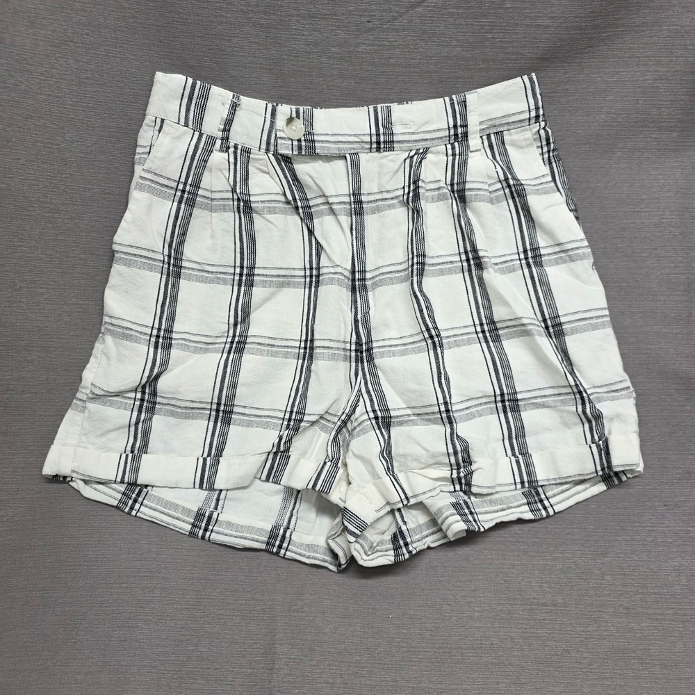 Weekend Los Angeles White Black Grid Plaid Linen Blend‎ Shorts Small